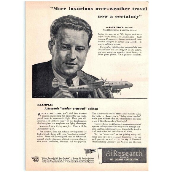 1943 Print Ad AiResearch Garrett Corp Airplane Comfort Protected Airliners WWII! - Picture 1 of 2